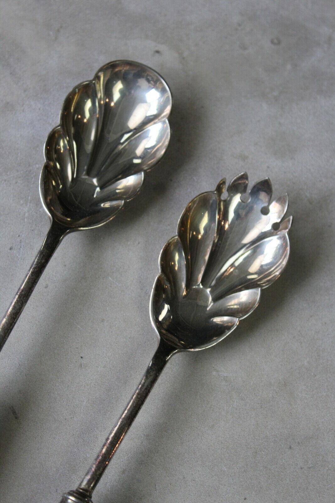 1920s EPNS & Oak Salad Servers - Kernow Furniture