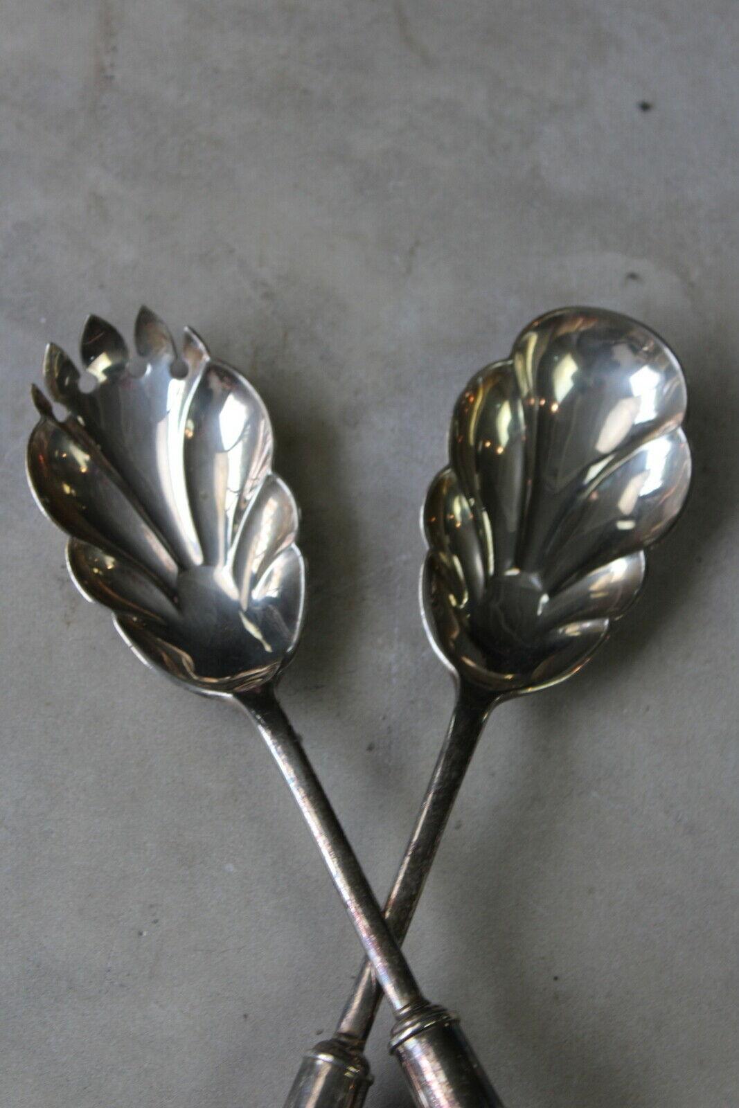 1920s EPNS & Oak Salad Servers - Kernow Furniture