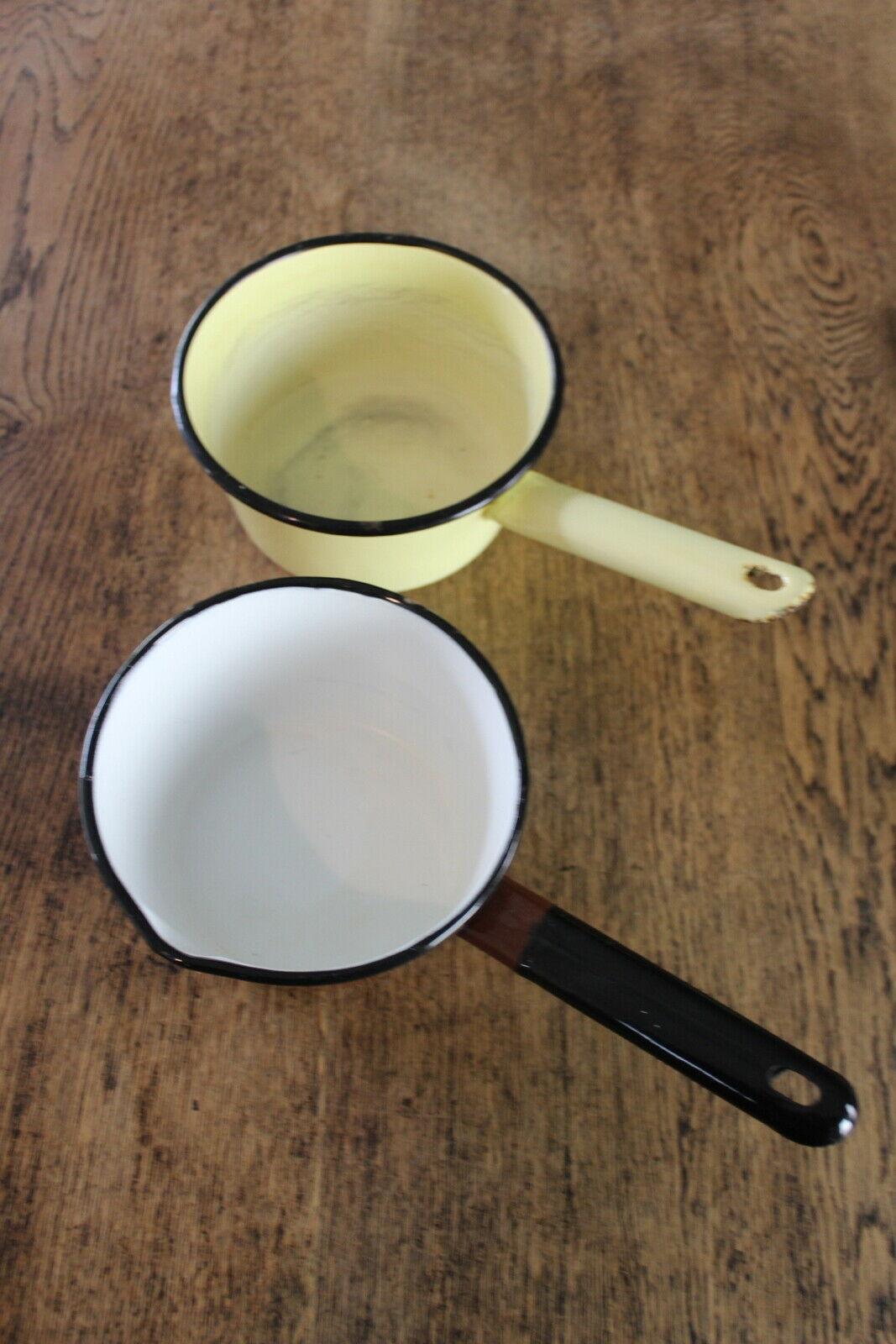 Pair Vintage Enamel Saucepans - Kernow Furniture