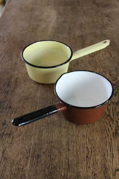 Pair Vintage Enamel Saucepans - Kernow Furniture