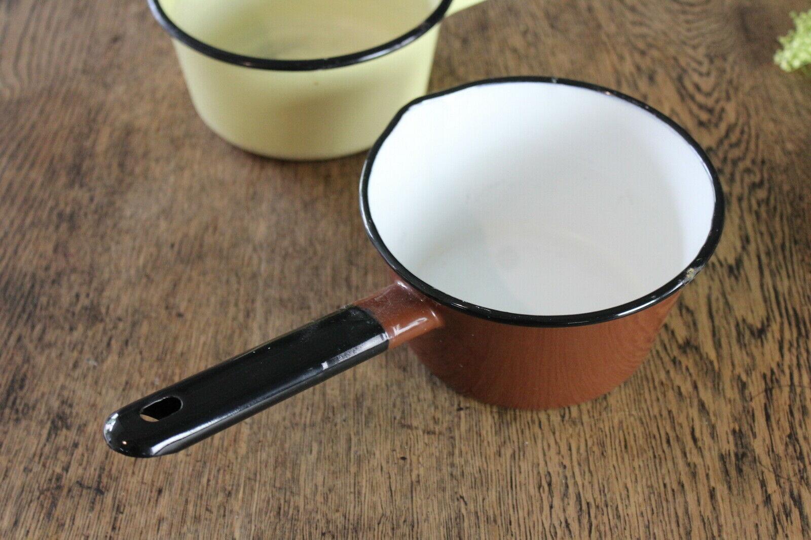 Pair Vintage Enamel Saucepans - Kernow Furniture