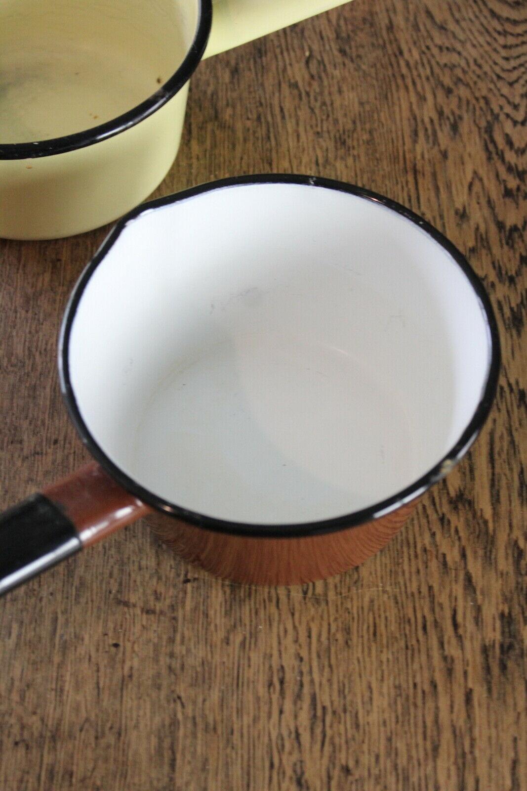 Pair Vintage Enamel Saucepans - Kernow Furniture