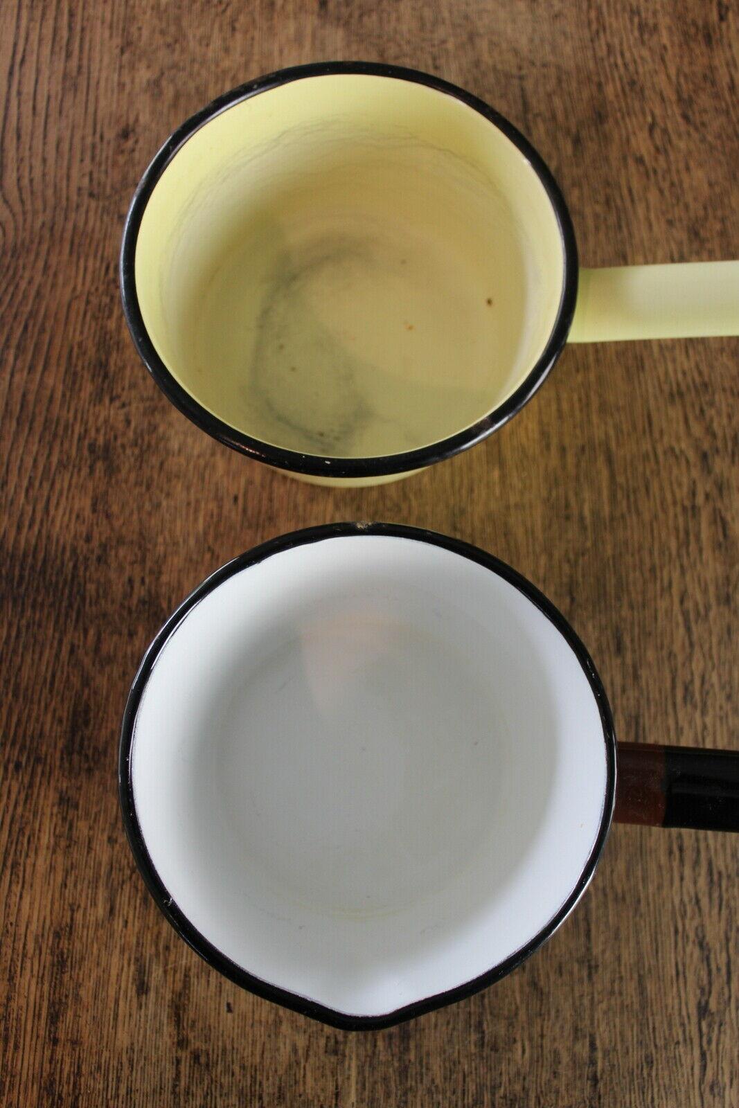 Pair Vintage Enamel Saucepans - Kernow Furniture