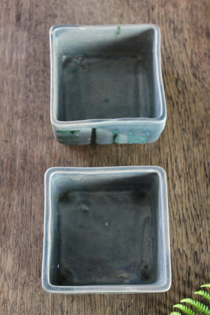 Pair Glazed Square Pots - Kernow Furniture