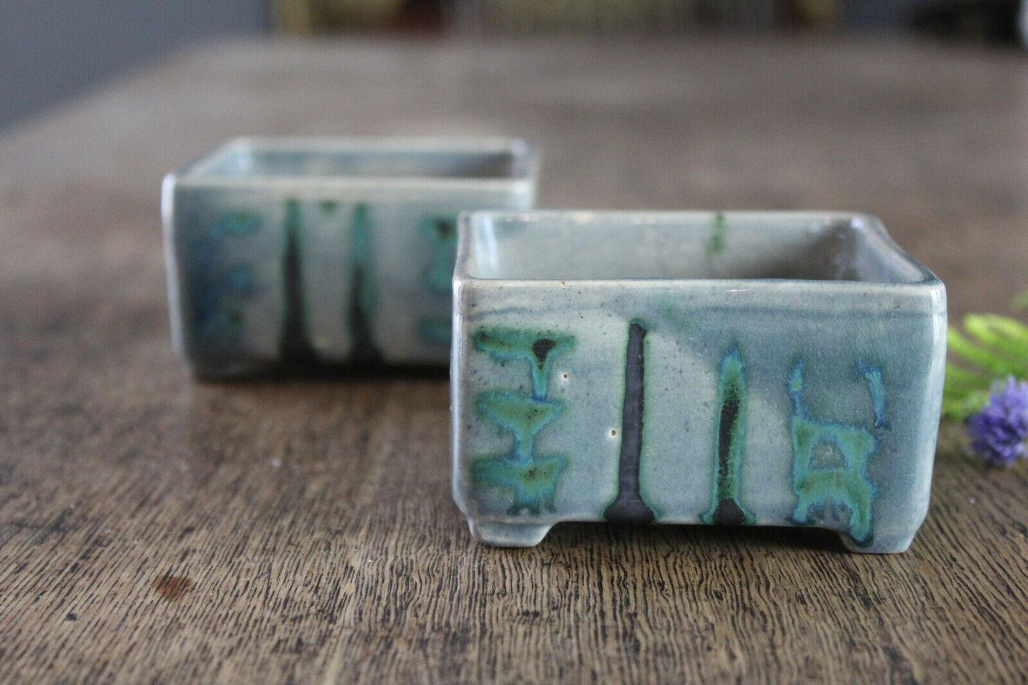 Pair Glazed Square Pots - Kernow Furniture