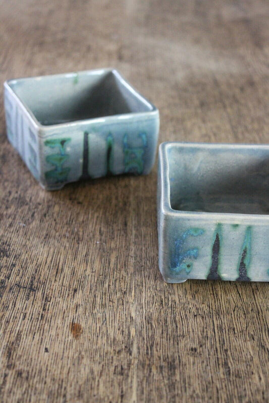 Pair Glazed Square Pots - Kernow Furniture