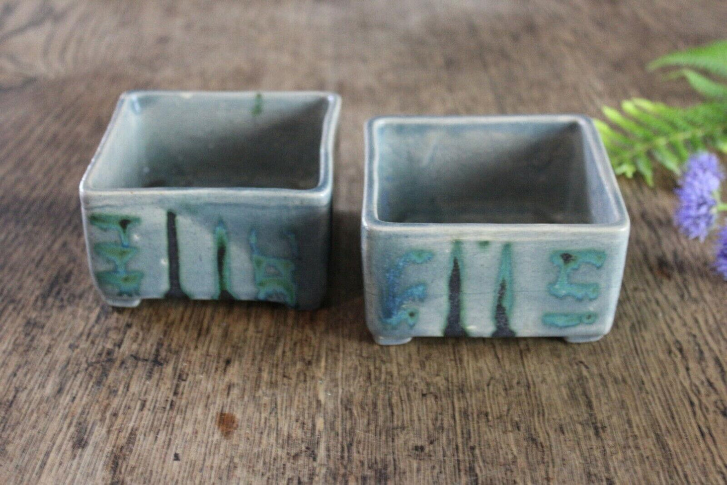 Pair Glazed Square Pots - Kernow Furniture