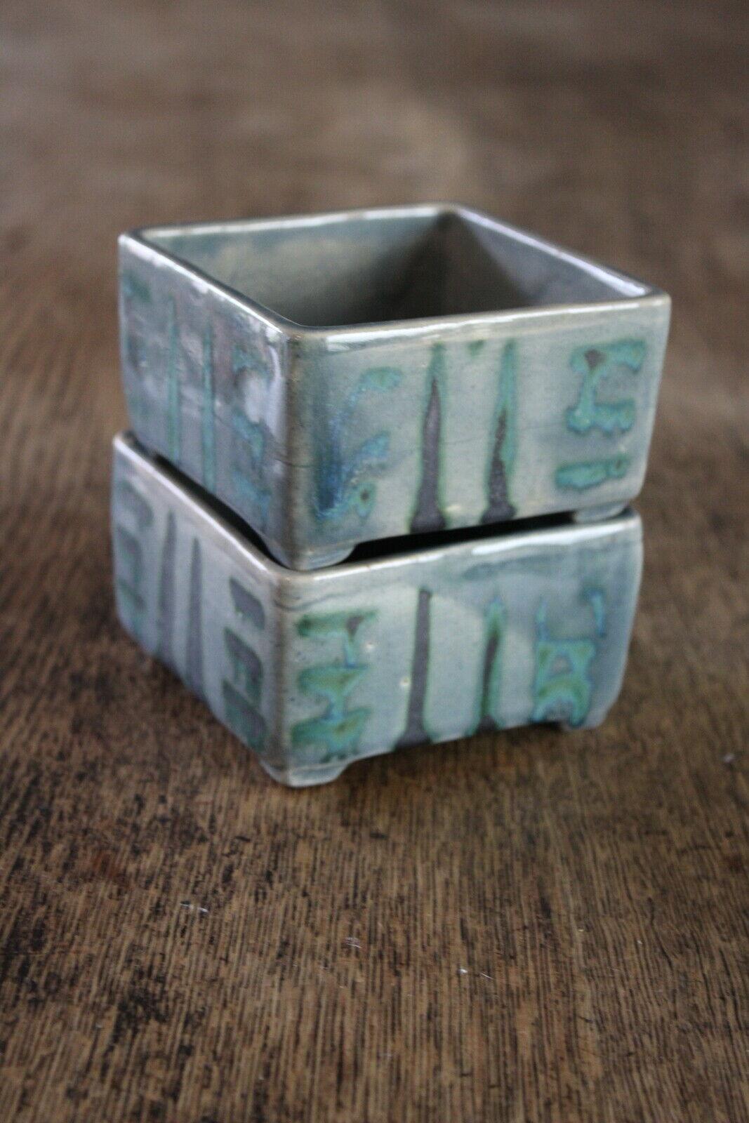 Pair Glazed Square Pots - Kernow Furniture