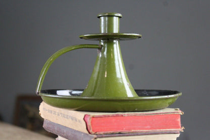 Vintage Green Enamel Candle Holder Chamber Stick - Kernow Furniture