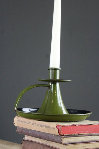 Vintage Green Enamel Candle Holder Chamber Stick - Kernow Furniture