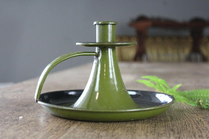 Vintage Green Enamel Candle Holder Chamber Stick - Kernow Furniture