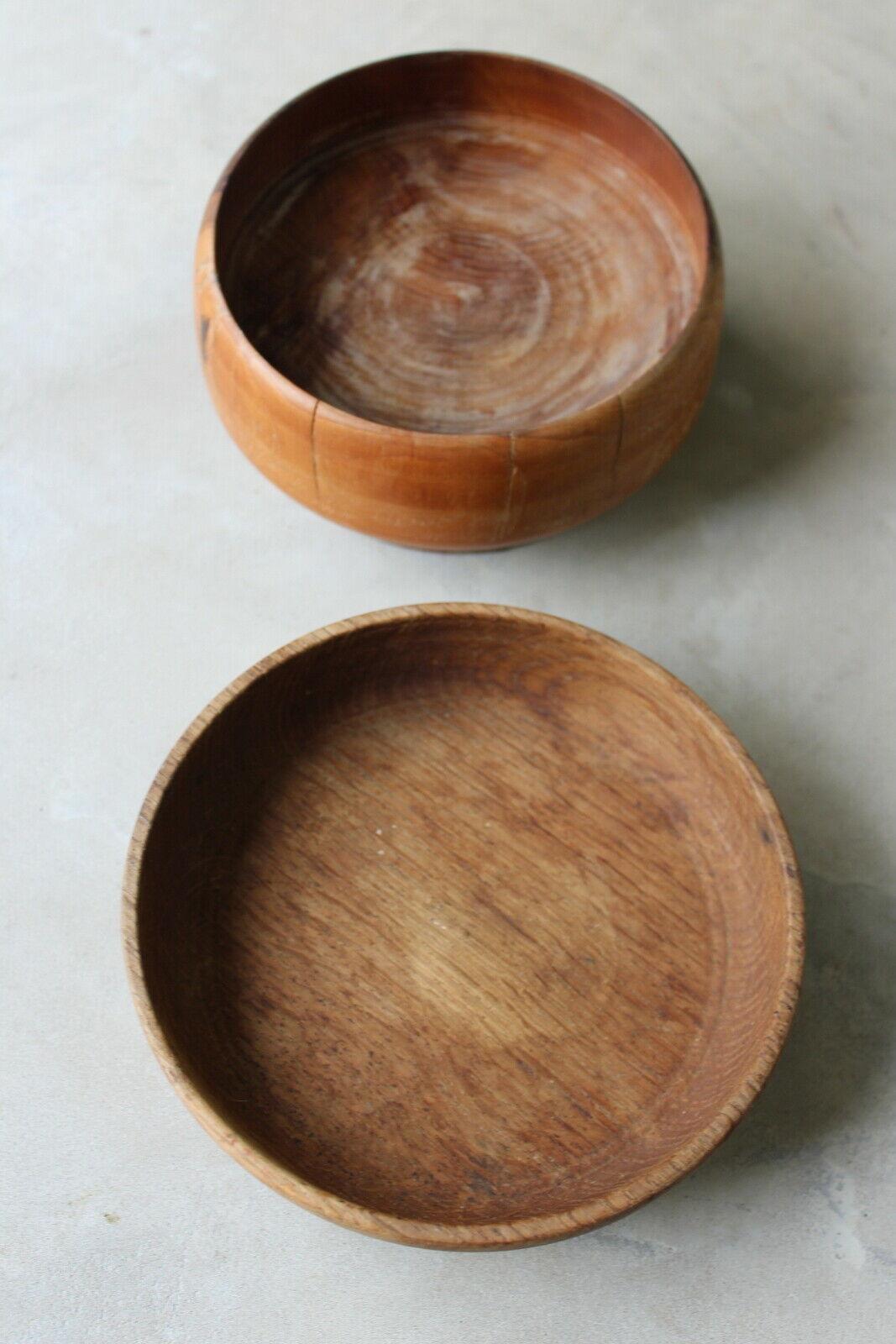 Pair Vintage Wooden Bowls - Kernow Furniture