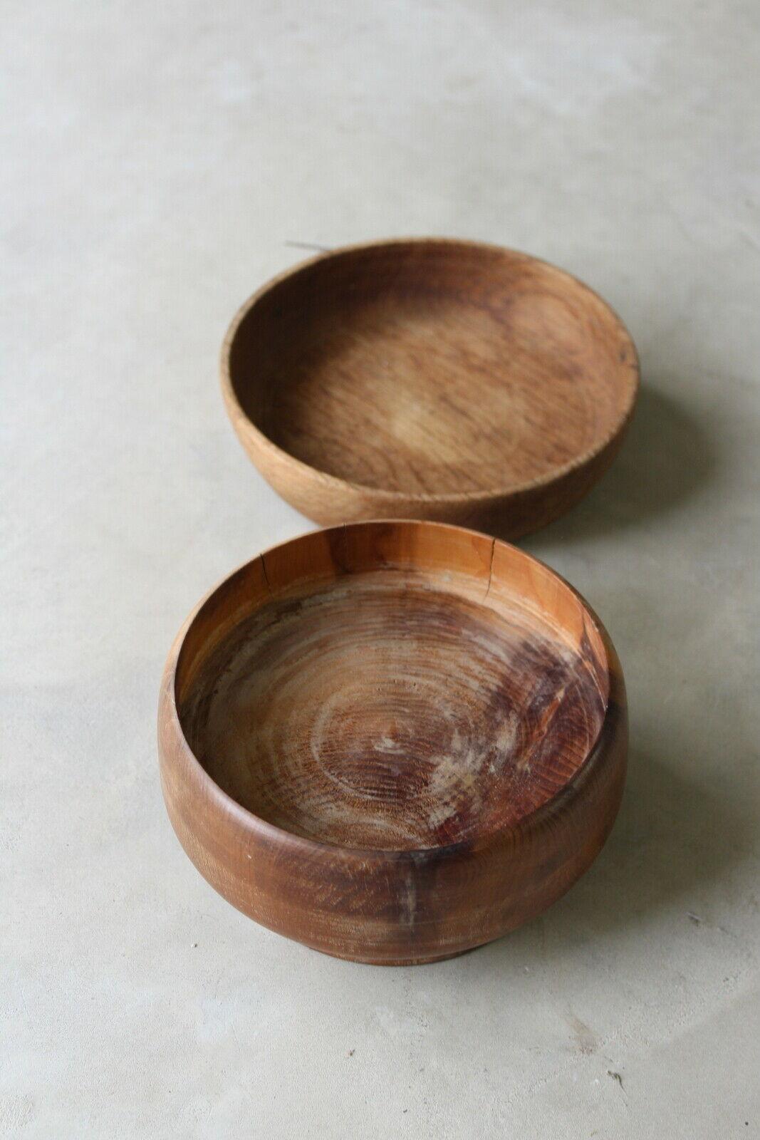 Pair Vintage Wooden Bowls - Kernow Furniture