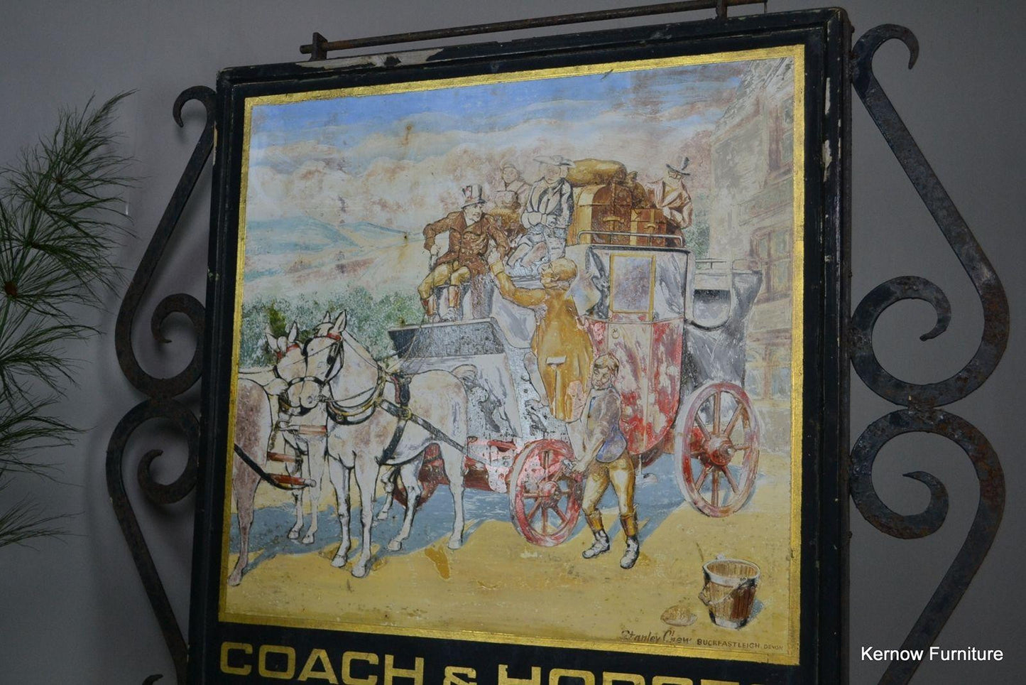 Vintage Exterior Hand Painted Coach & Horses Pub Swing Sign - Kernow Furniture