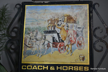 Vintage Exterior Hand Painted Coach & Horses Pub Swing Sign - Kernow Furniture