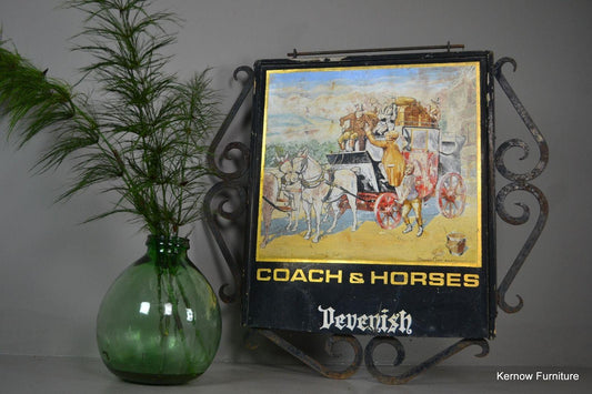 Vintage Exterior Hand Painted Coach & Horses Pub Swing Sign - Kernow Furniture