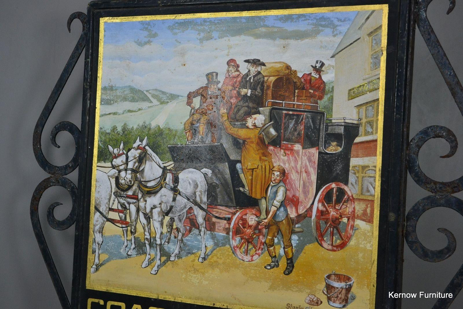 Vintage Exterior Hand Painted Coach & Horses Pub Swing Sign - Kernow Furniture