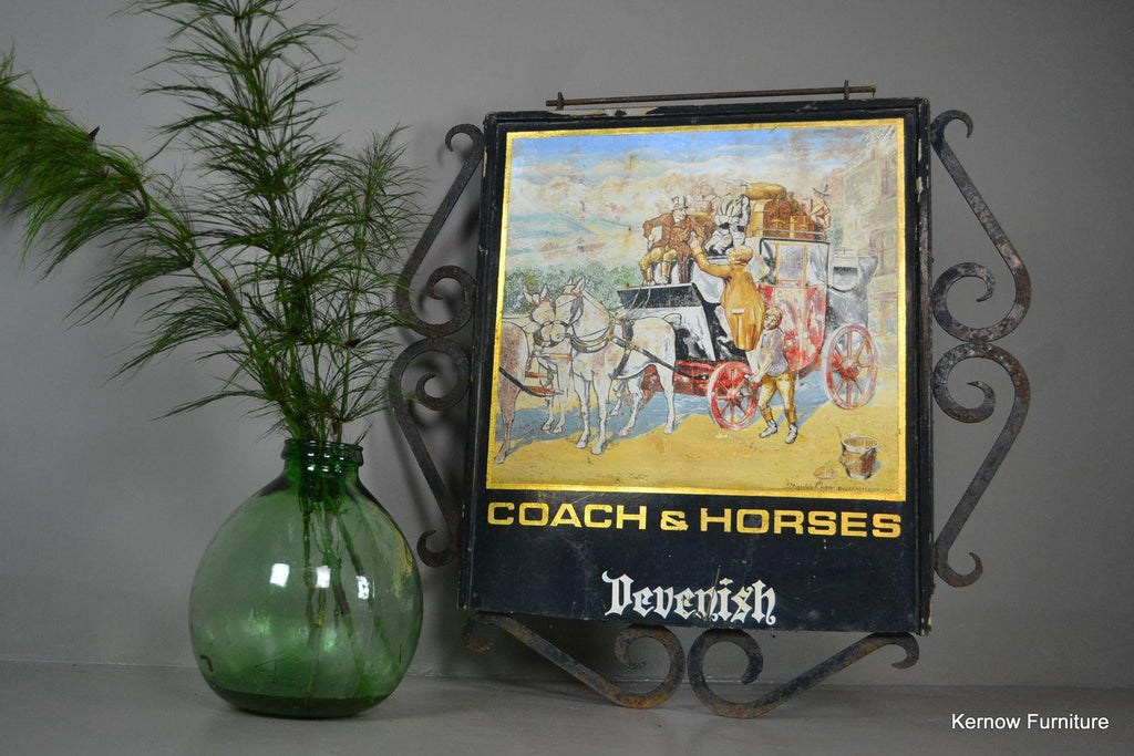 Vintage Exterior Hand Painted Coach & Horses Pub Swing Sign - Kernow Furniture