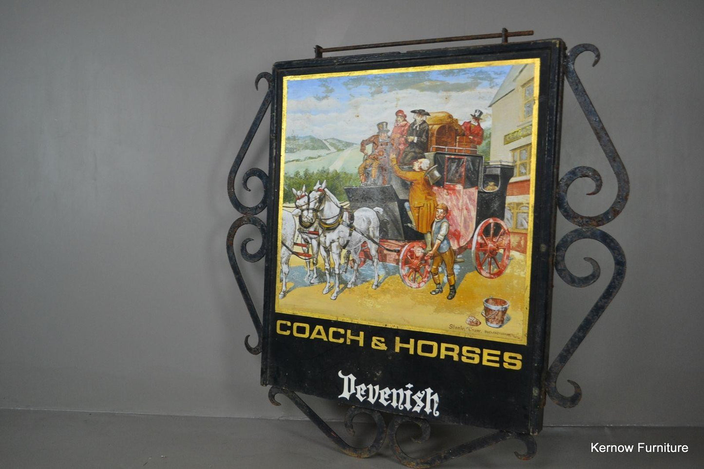 Vintage Exterior Hand Painted Coach & Horses Pub Swing Sign - Kernow Furniture