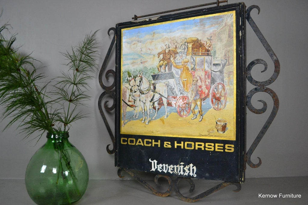 Vintage Exterior Hand Painted Coach & Horses Pub Swing Sign - Kernow Furniture