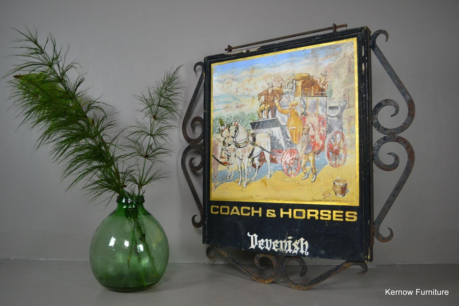 Vintage Exterior Hand Painted Coach & Horses Pub Swing Sign - Kernow Furniture