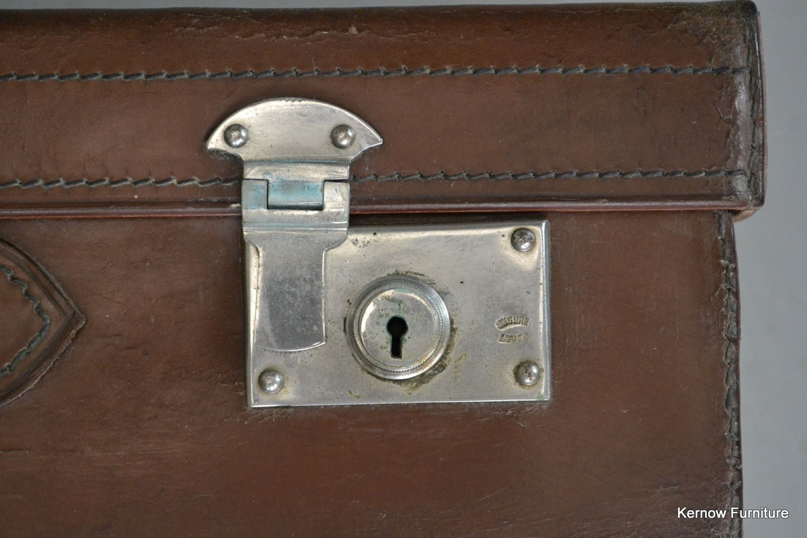 Antique Brown Leather Suitcase & Cover - Kernow Furniture