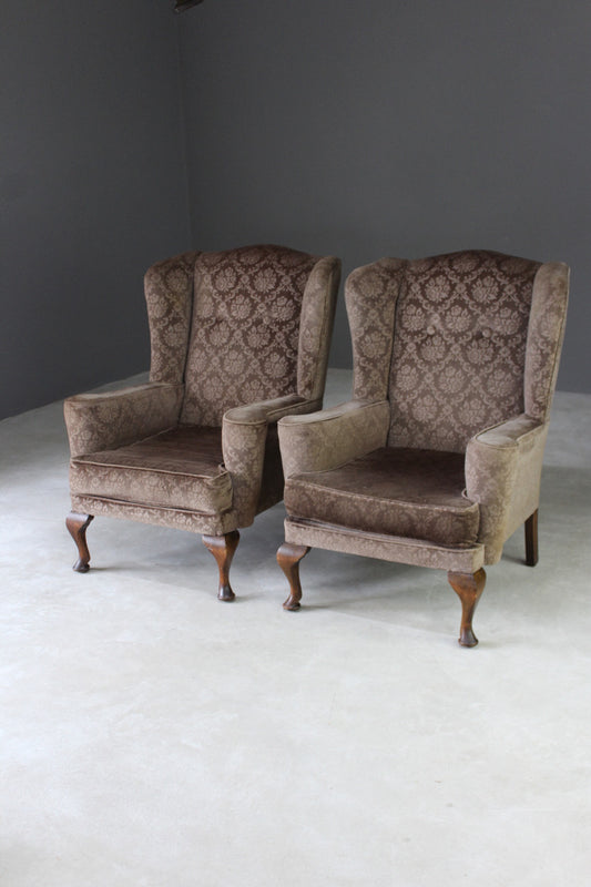 Pair Retro Parker Knoll Wing Back Armchairs - Kernow Furniture