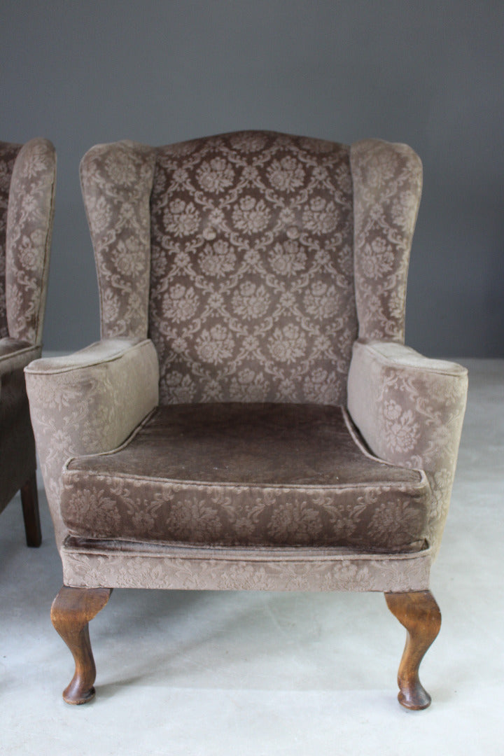 Pair Retro Parker Knoll Wing Back Armchairs - Kernow Furniture