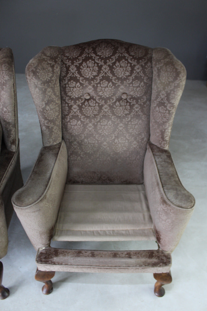 Pair Retro Parker Knoll Wing Back Armchairs - Kernow Furniture