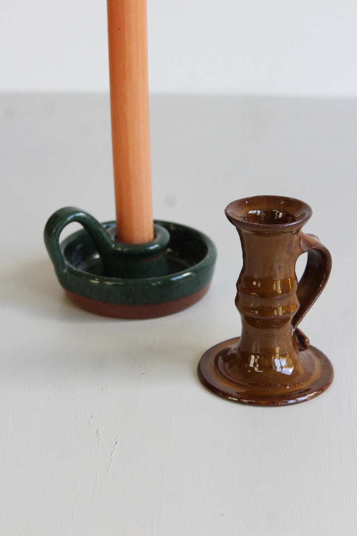 Pair Glazed Wee Willie Winkie Candle Holders - Kernow Furniture