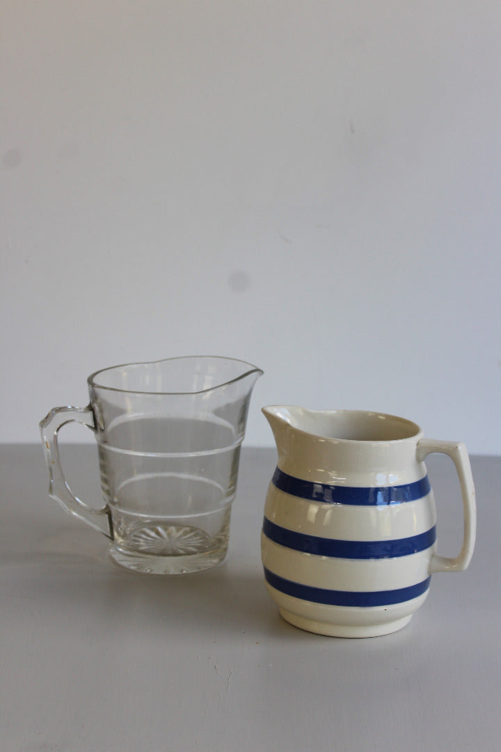 Two Vintage Jugs - Blue & White & Glass - Kernow Furniture