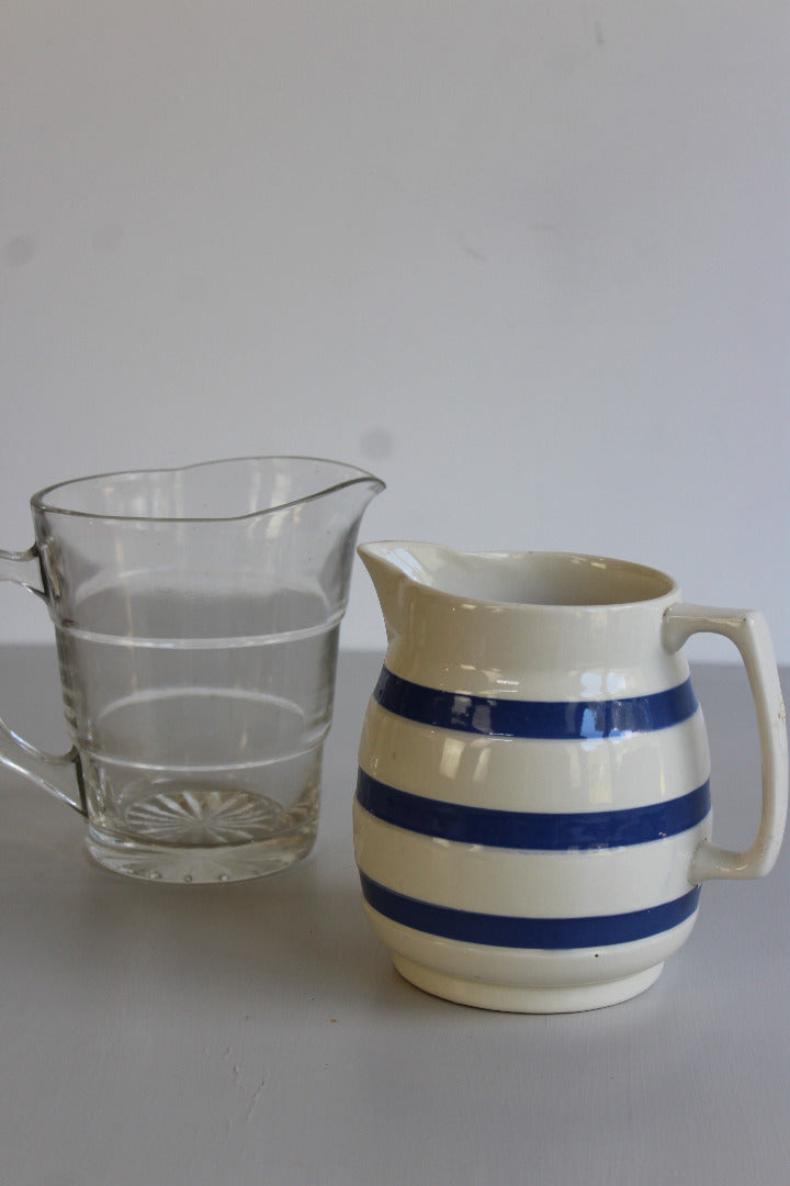 Two Vintage Jugs - Blue & White & Glass - Kernow Furniture