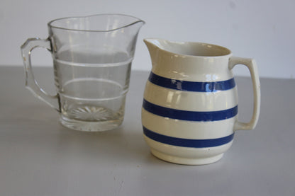 Two Vintage Jugs - Blue & White & Glass - Kernow Furniture