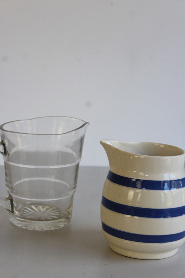 Two Vintage Jugs - Blue & White & Glass - Kernow Furniture