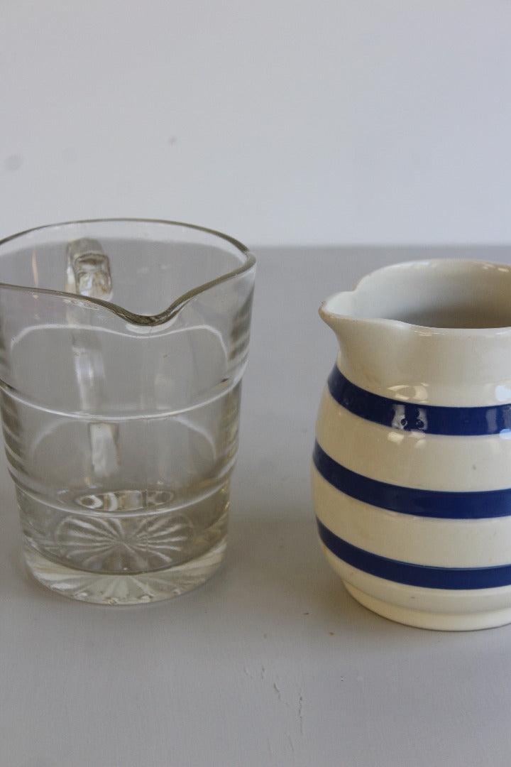 Two Vintage Jugs - Blue & White & Glass - Kernow Furniture