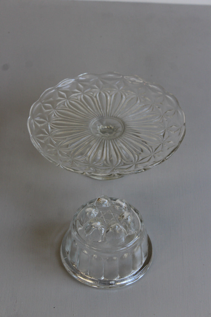 Vintage Glass Cake Stand & Jelly Mould - Kernow Furniture