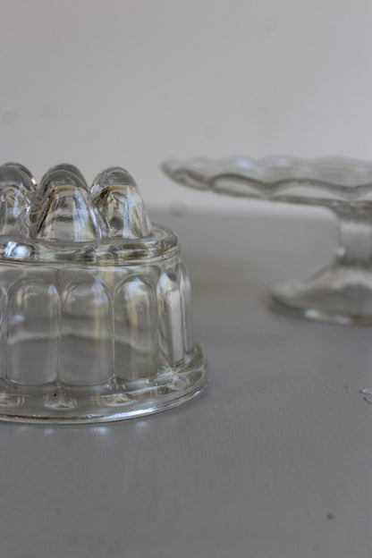 Vintage Glass Cake Stand & Jelly Mould - Kernow Furniture