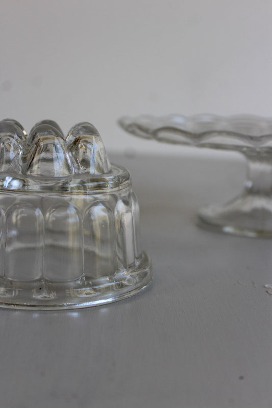 Vintage Glass Cake Stand & Jelly Mould - Kernow Furniture