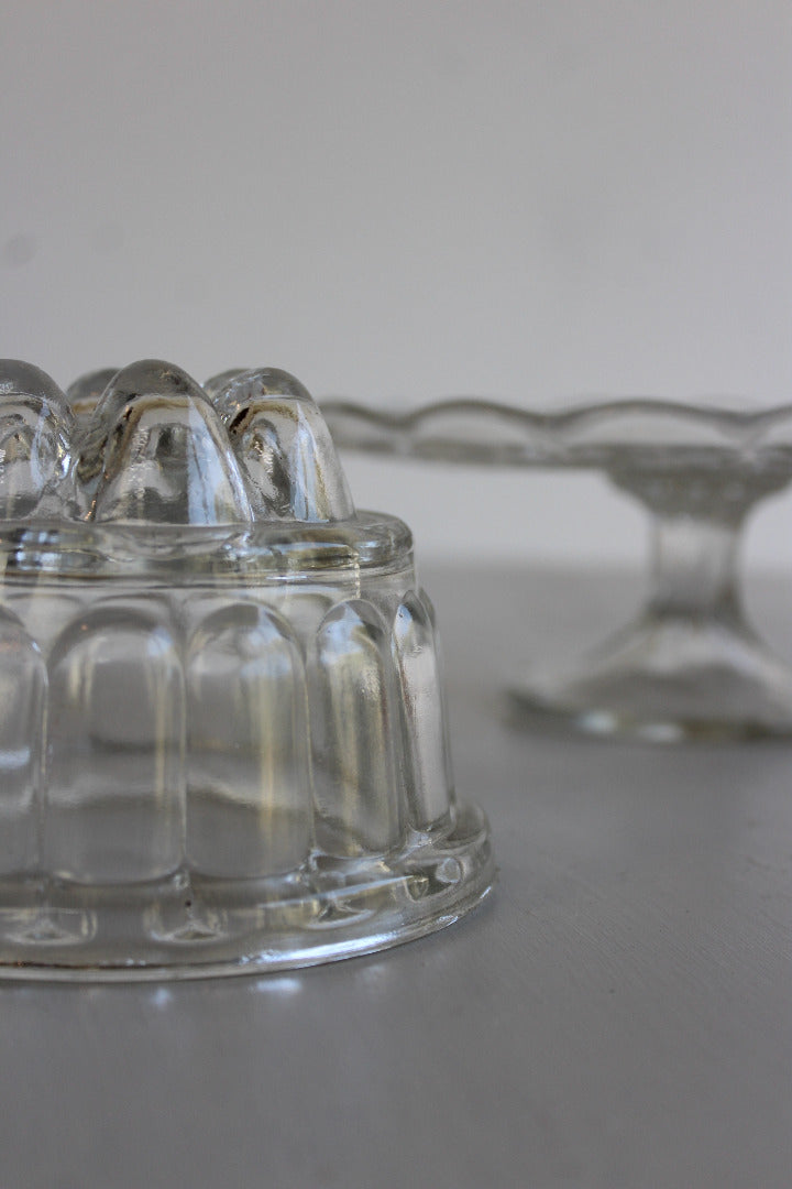 Vintage Glass Cake Stand & Jelly Mould - Kernow Furniture