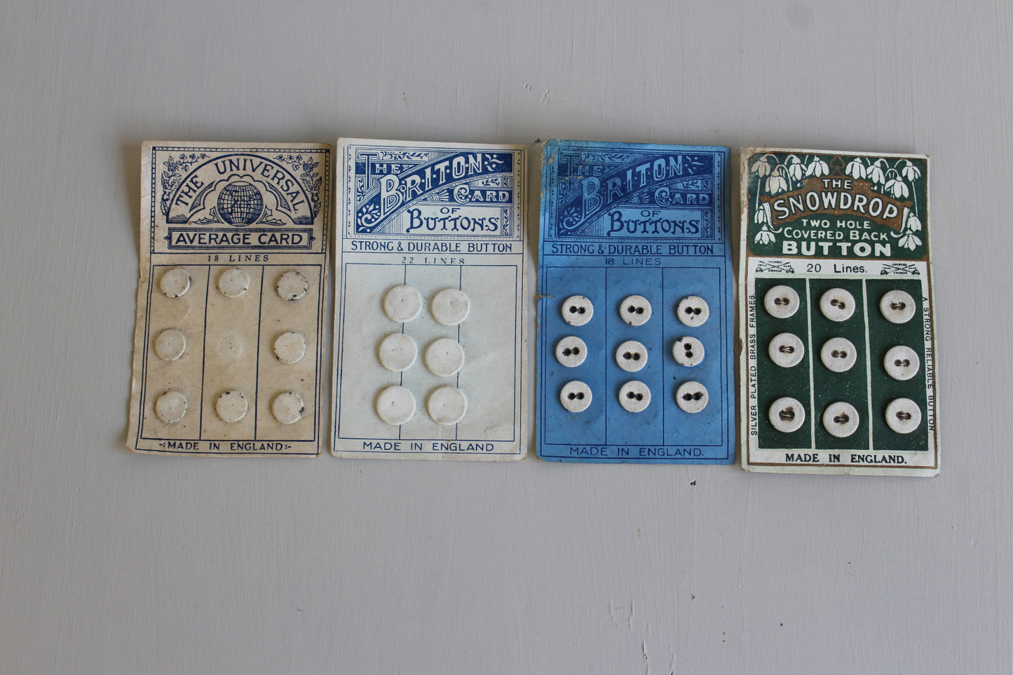 4 Sets Vintage Buttons On Card - Kernow Furniture