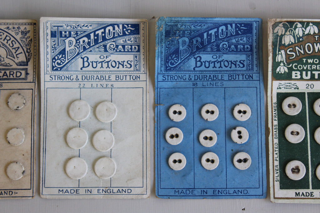 4 Sets Vintage Buttons On Card - Kernow Furniture