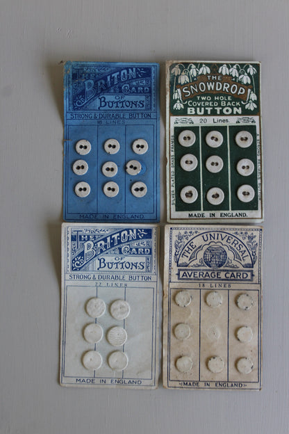 4 Sets Vintage Buttons On Card - Kernow Furniture