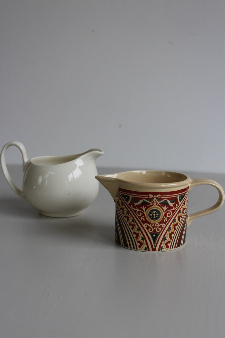 Pair Milk Jugs - National Trust & Plain White - Kernow Furniture