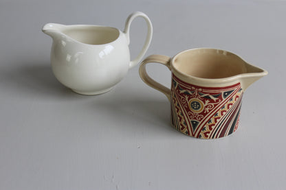 Pair Milk Jugs - National Trust & Plain White - Kernow Furniture