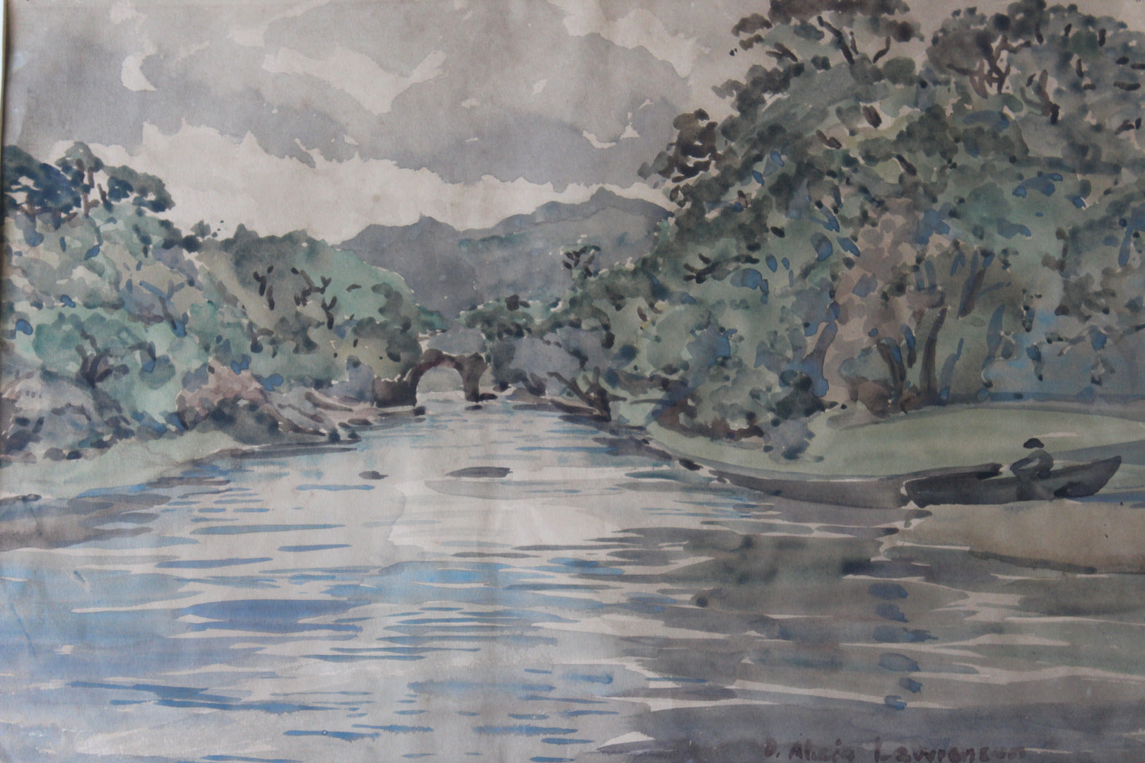 Dorothy Alicia Lawrenson - A river landscape watercolour - Kernow Furniture