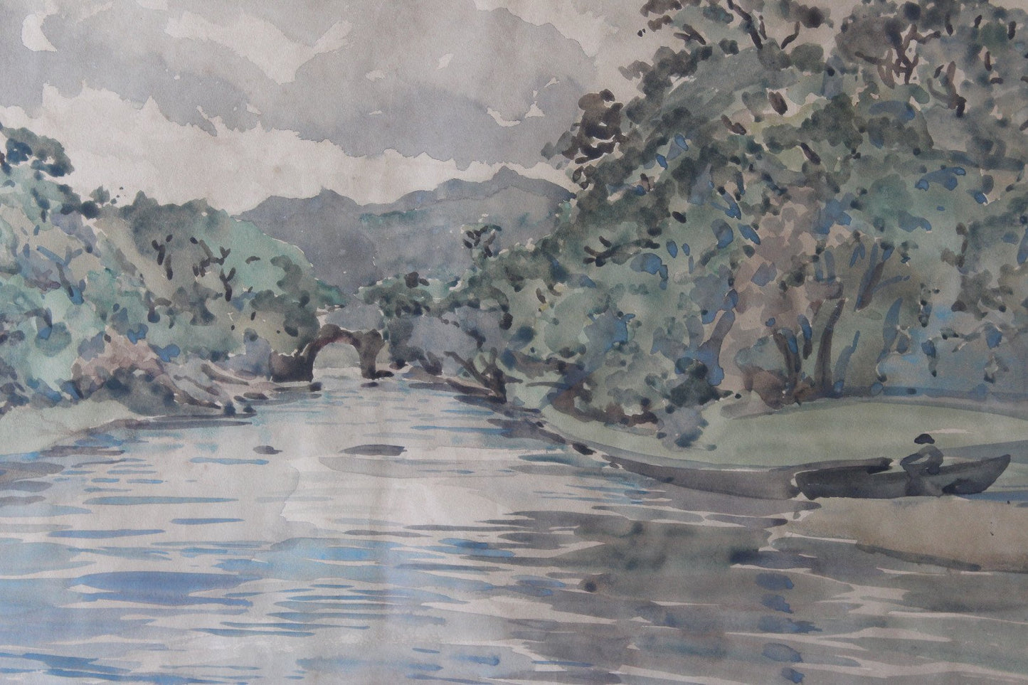 Dorothy Alicia Lawrenson - A river landscape watercolour - Kernow Furniture