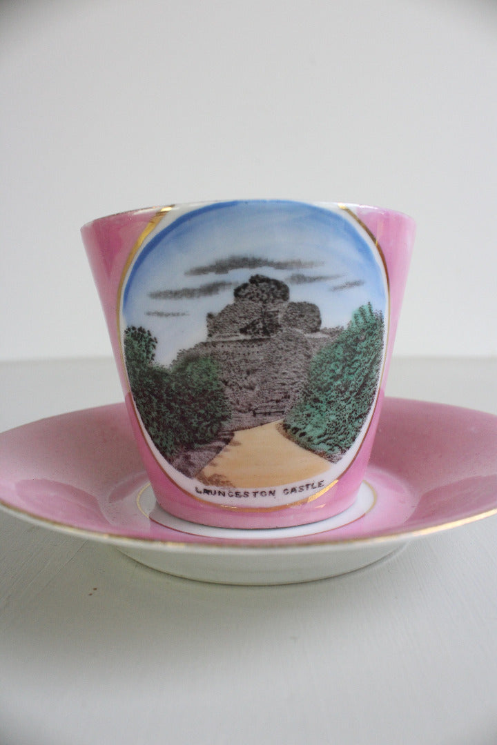 Launceston Castle Souvenir Moustache Cup & Saucer - Kernow Furniture