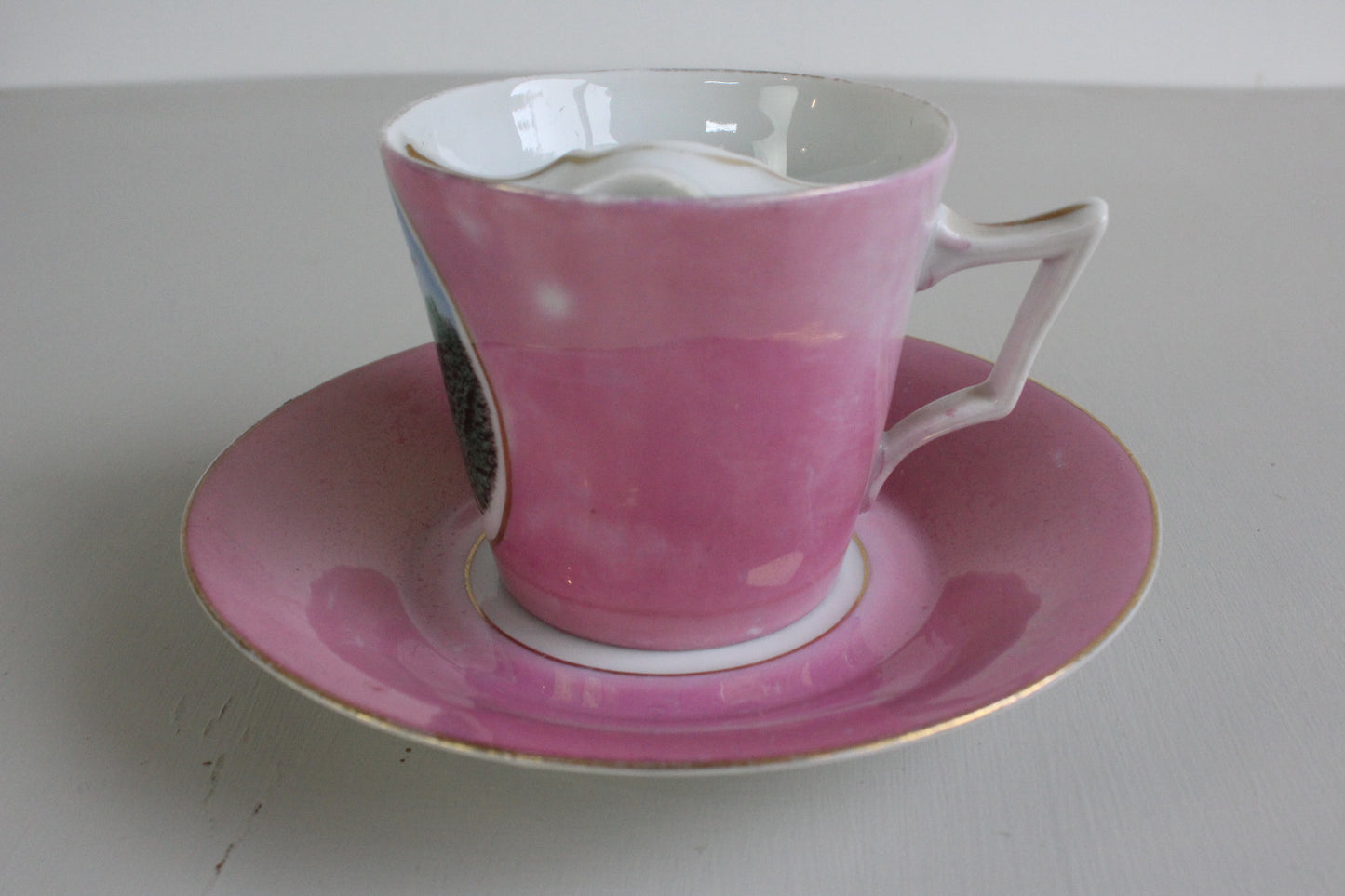 Launceston Castle Souvenir Moustache Cup & Saucer - Kernow Furniture