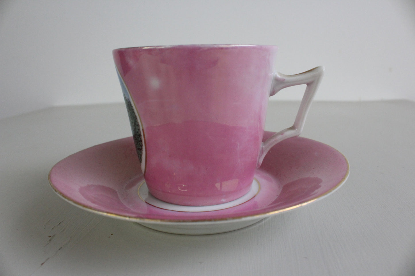 Launceston Castle Souvenir Moustache Cup & Saucer - Kernow Furniture