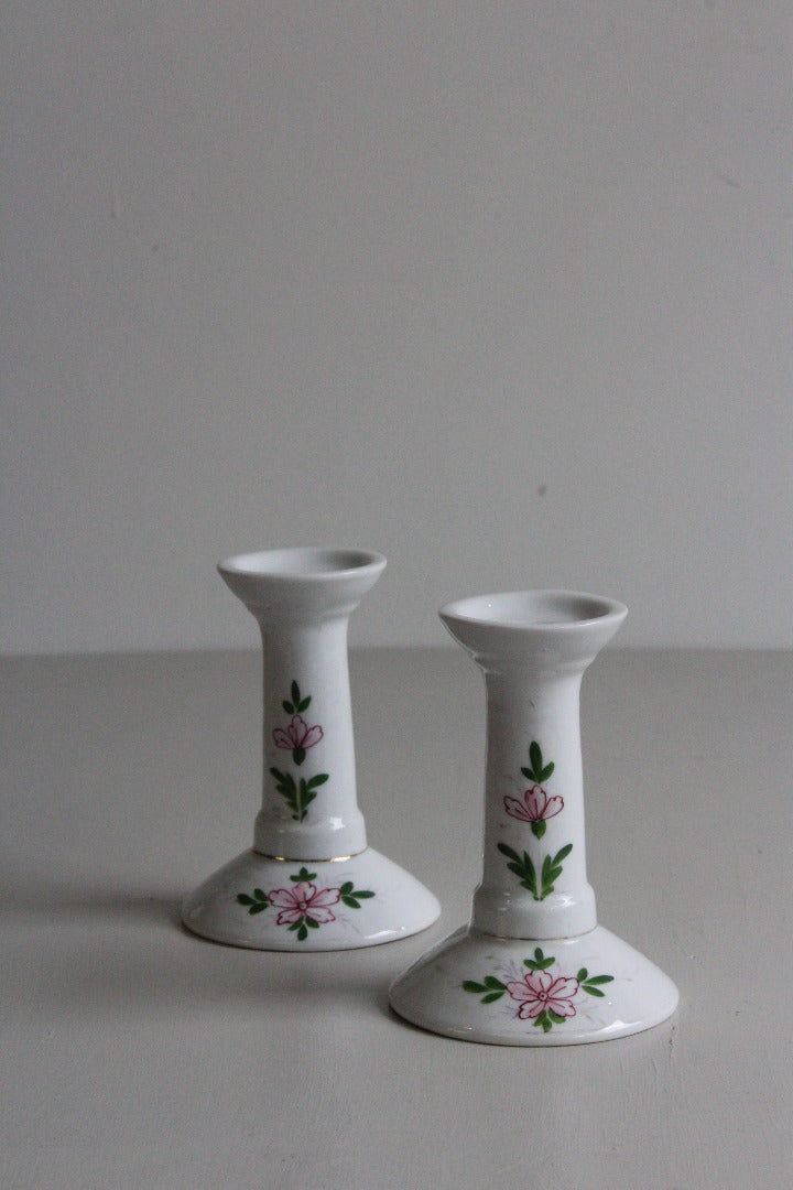 Pair Floral China Candlesticks - Kernow Furniture